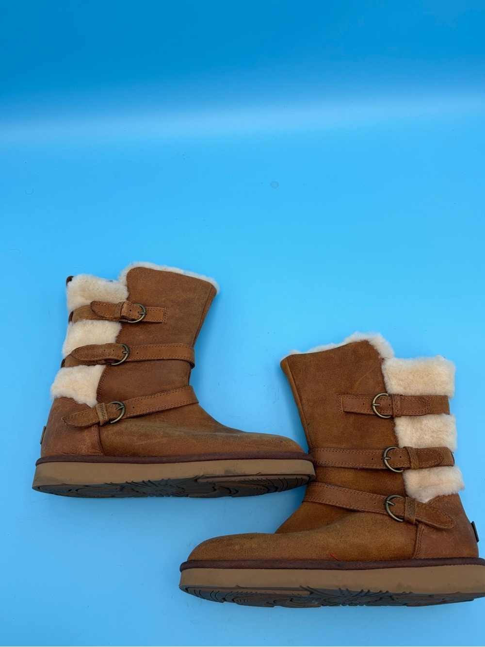 UGG Australia W Becket Brown Shearling Lined Leather Buckle Mid-Calf US 9